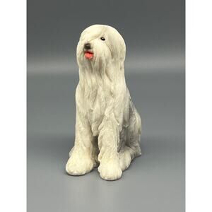 Vintage Made in Italy Seated Sheepdog Figuring Hand Painted Poodle Happy Doggie